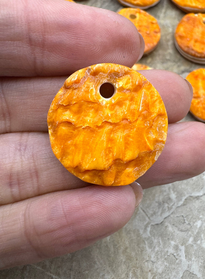 Orange Spiny Oyster Round Large Hole Focal Bead 24mm, One Focal Bead