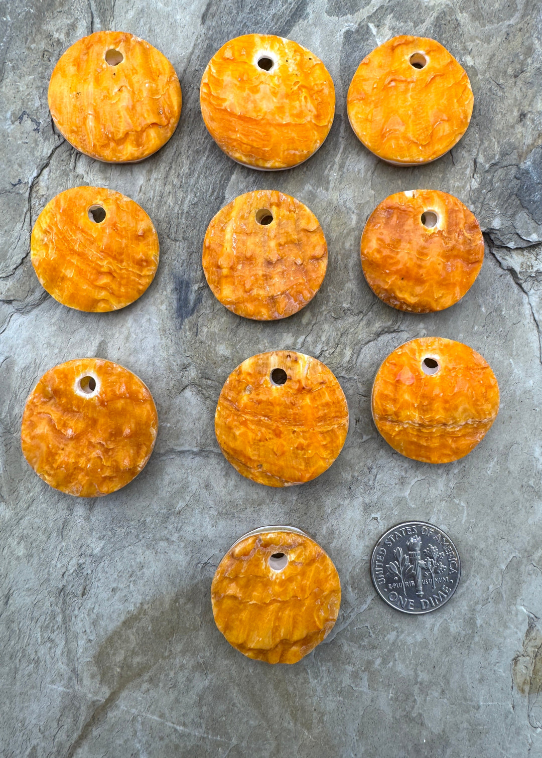 Orange Spiny Oyster Round Large Hole Focal Bead 24mm, One Focal Bead