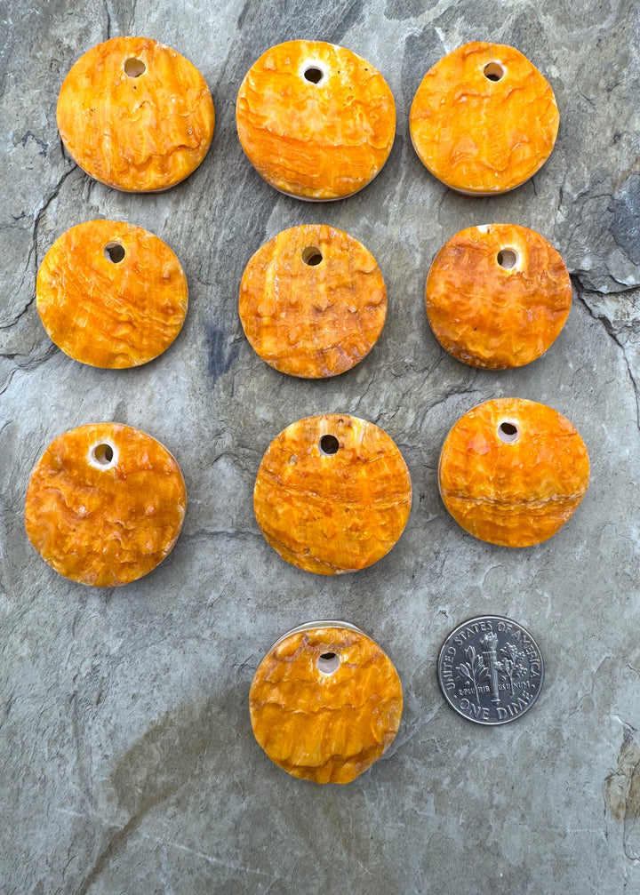 Orange Spiny Oyster Round Large Hole Focal Bead 24mm, One Focal Bead