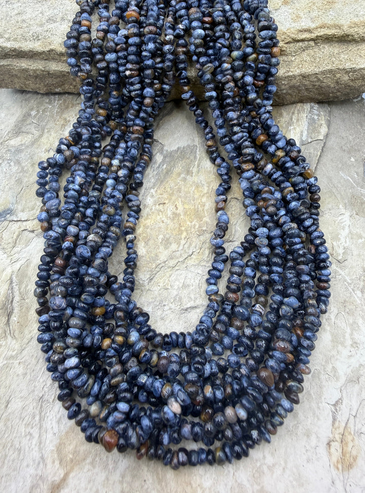 RARE Premium Blue Pietersite (Namibia) 4-4.5mm Nugget Beads, Extra Long 20 Inch Strand