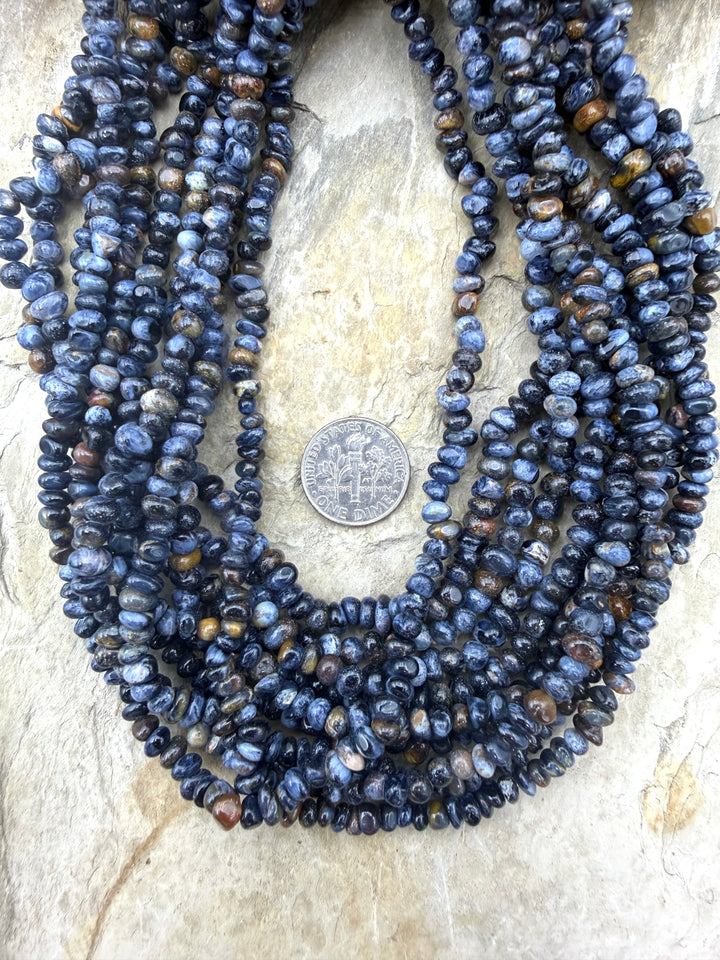 RARE Premium Blue Pietersite (Namibia) 4-4.5mm Nugget Beads, Extra Long 20 Inch Strand