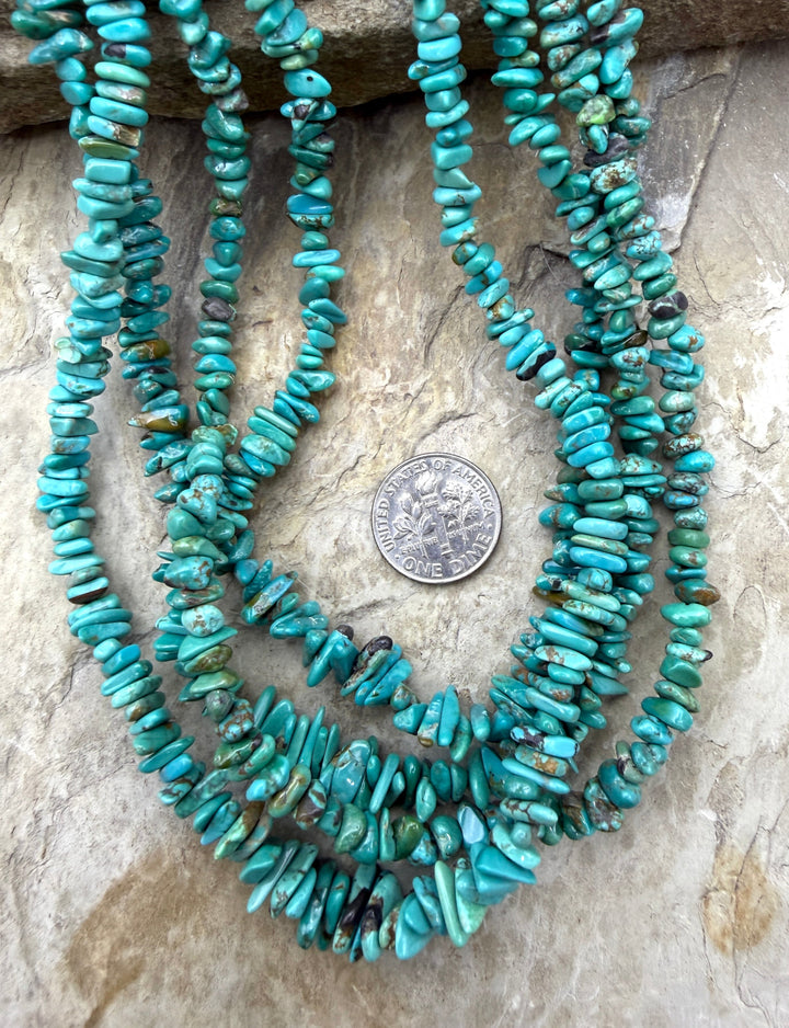 RARE Natural Carico Lake Turquoise (Nevada) 4-6mm Graduated Chip Beads, ONE LONG 24 Inch Strand