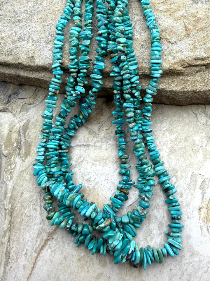 RARE Natural Carico Lake Turquoise (Nevada) 4-6mm Graduated Chip Beads, ONE LONG 24 Inch Strand