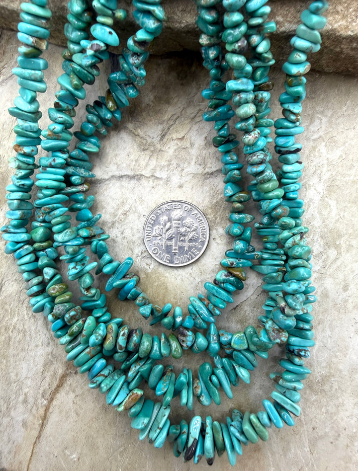 RARE Natural Carico Lake Turquoise (Nevada) 4-6mm Graduated Chip Beads, ONE LONG 24 Inch Strand