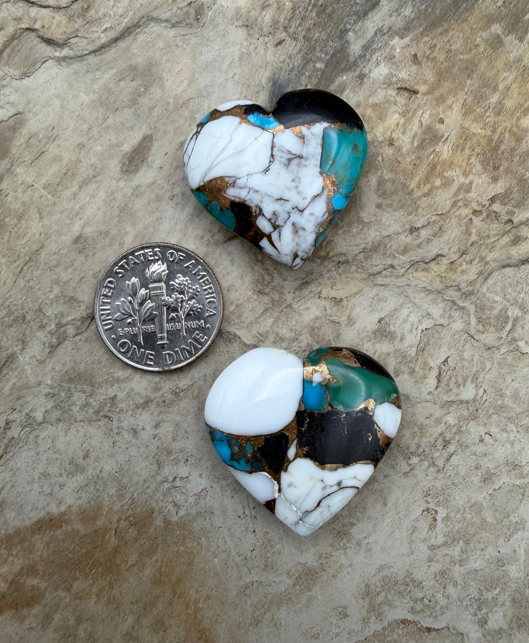 Kingman Turquoise and White Buffalo with Bronze Composite Block Heart Shaped Focal Beads 24-25mm (Side Drilled) One Focal Bead