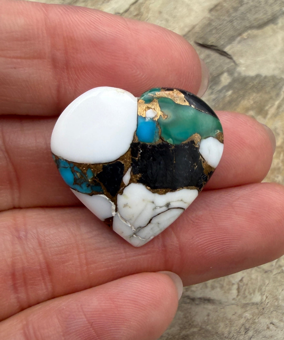 Kingman Turquoise and White Buffalo with Bronze Composite Block Heart Shaped Focal Beads 24-25mm (Side Drilled) One Focal Bead