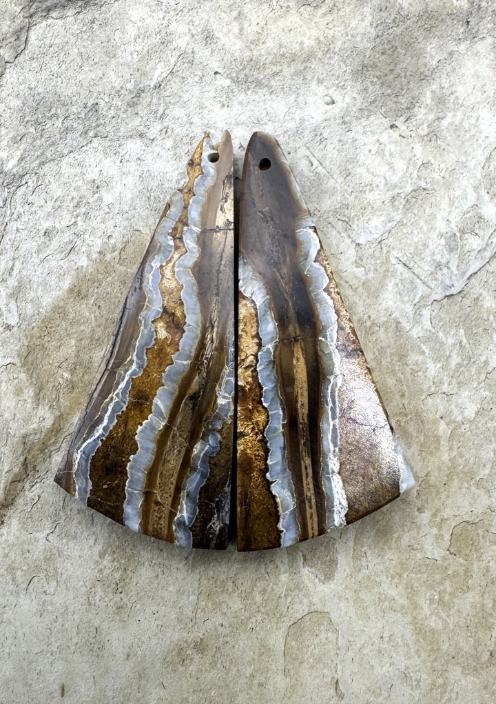 RARE Fossilized Wooly Mammoth Tooth Matching Beads Slab Pair 17x42mm