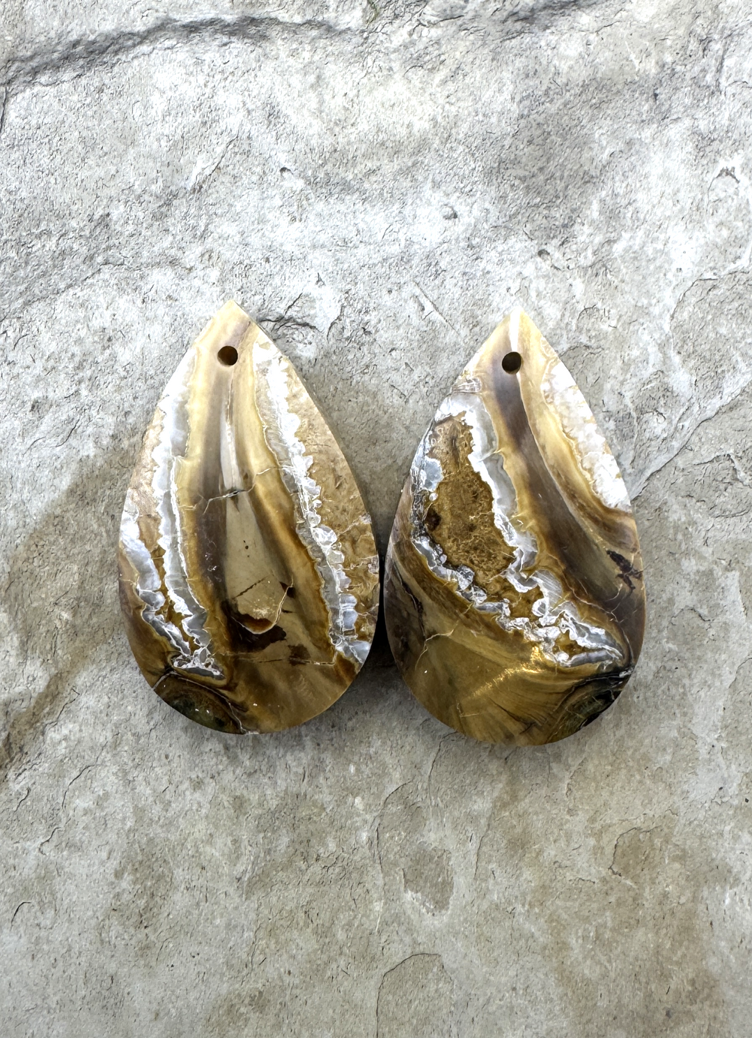 RARE Fossilized Wooly Mammoth Tooth Matching Beads Slab Pair 18x30mm
