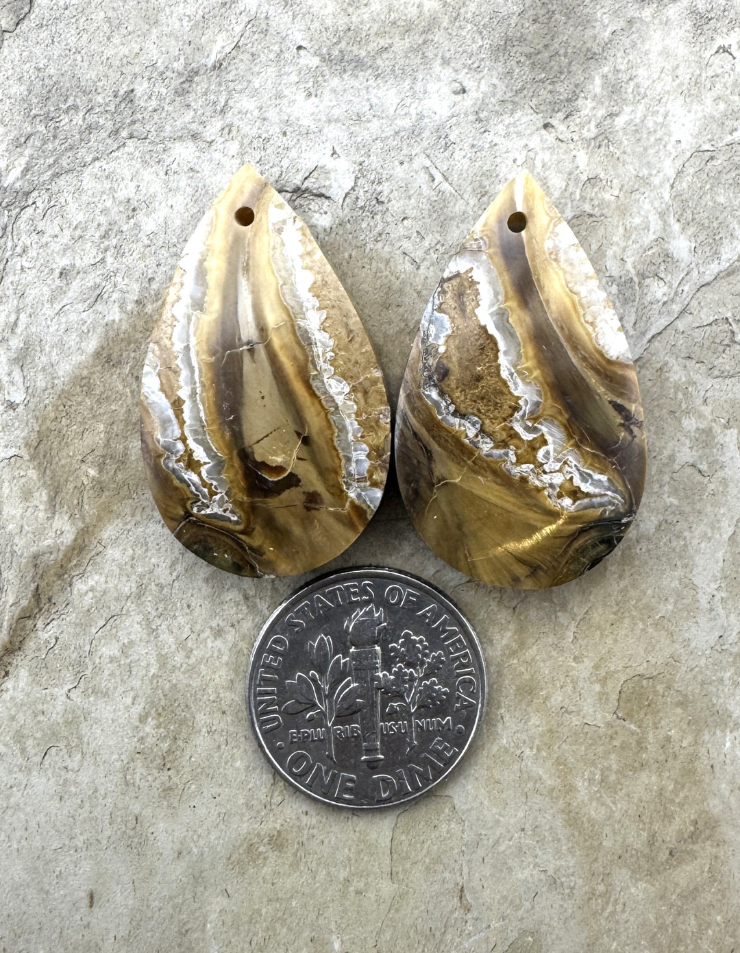 RARE Fossilized Wooly Mammoth Tooth Matching Beads Slab Pair 18x30mm