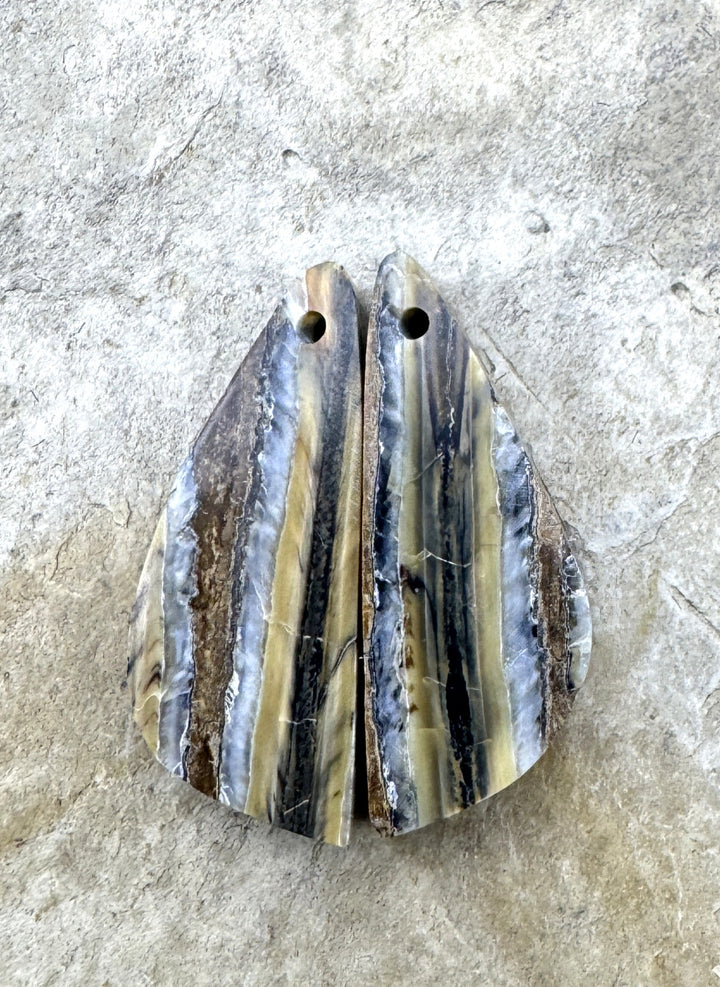 RARE Fossilized Wooly Mammoth Tooth Matching Beads Slab Pair 10x26mm