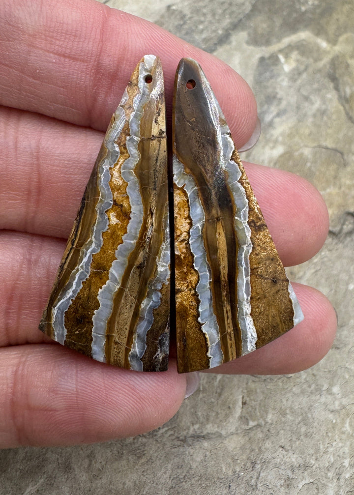 RARE Fossilized Wooly Mammoth Tooth Matching Beads Slab Pair 17x42mm