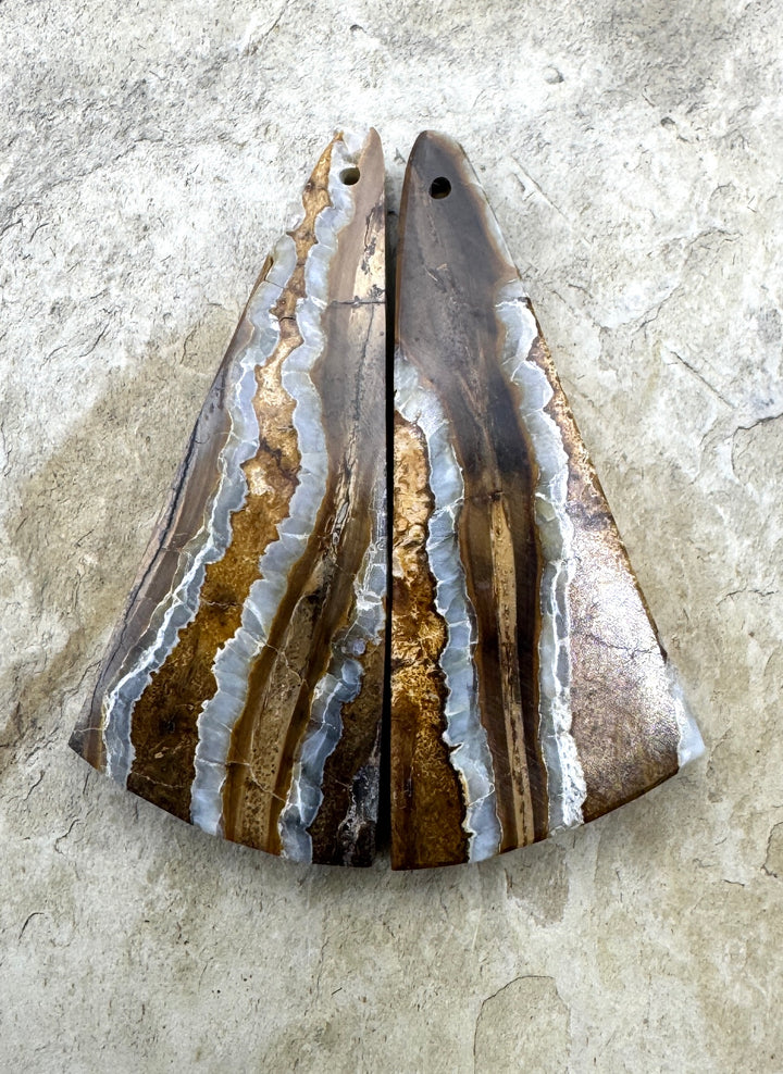 RARE Fossilized Wooly Mammoth Tooth Matching Beads Slab Pair 17x42mm