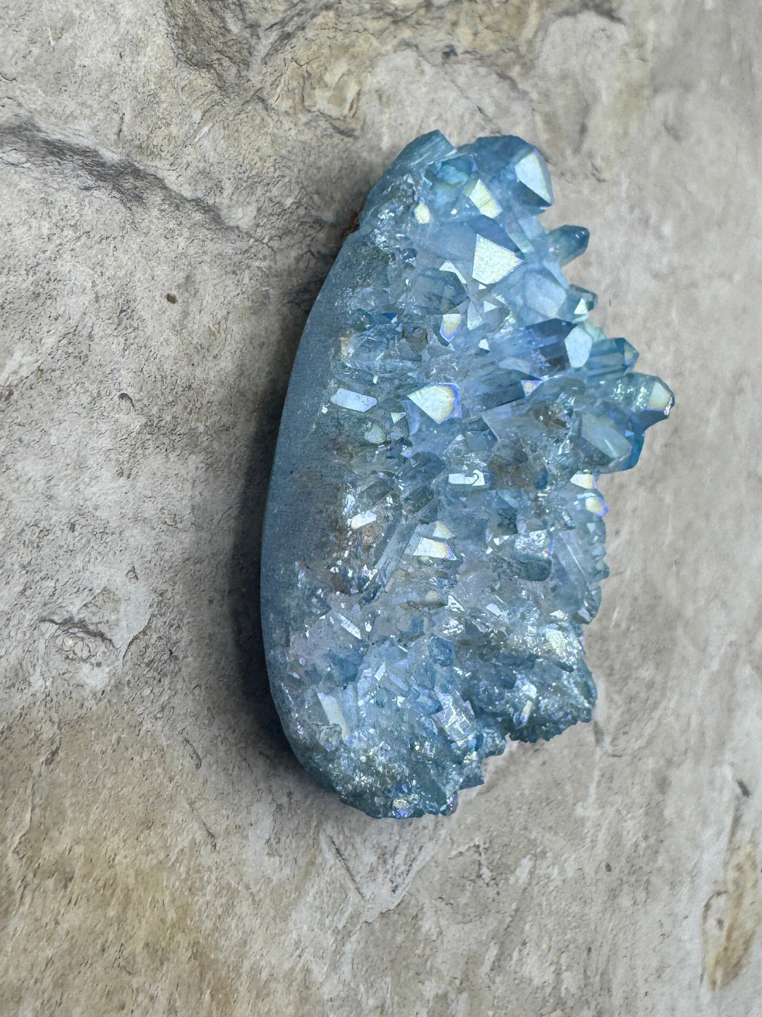 Large Crystal Quartz Druzy Coated in Iridescent Silicone Cabochon 23x38mm