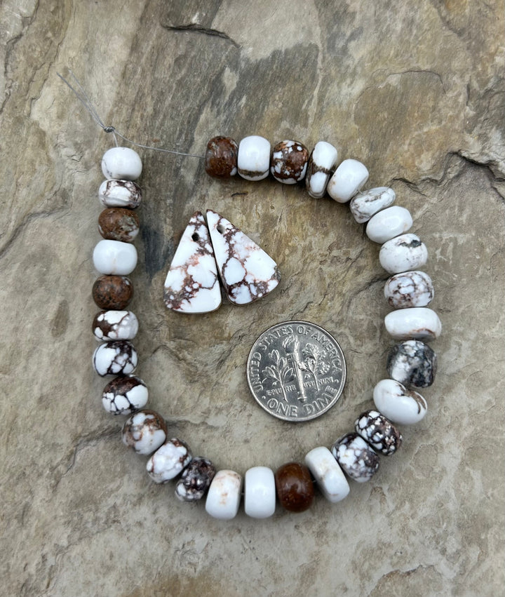 FRIDAY BARGAIN RARE Arizona Wild Horse Round Nugget Beads 7-10mm Partial Strand (6 in) and Matching Earring Slab Pair 10x19 mm, 2 piece set