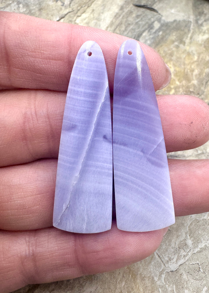 Lepidolite BIG Matching Earring Slab Bead Pair 14x47mm