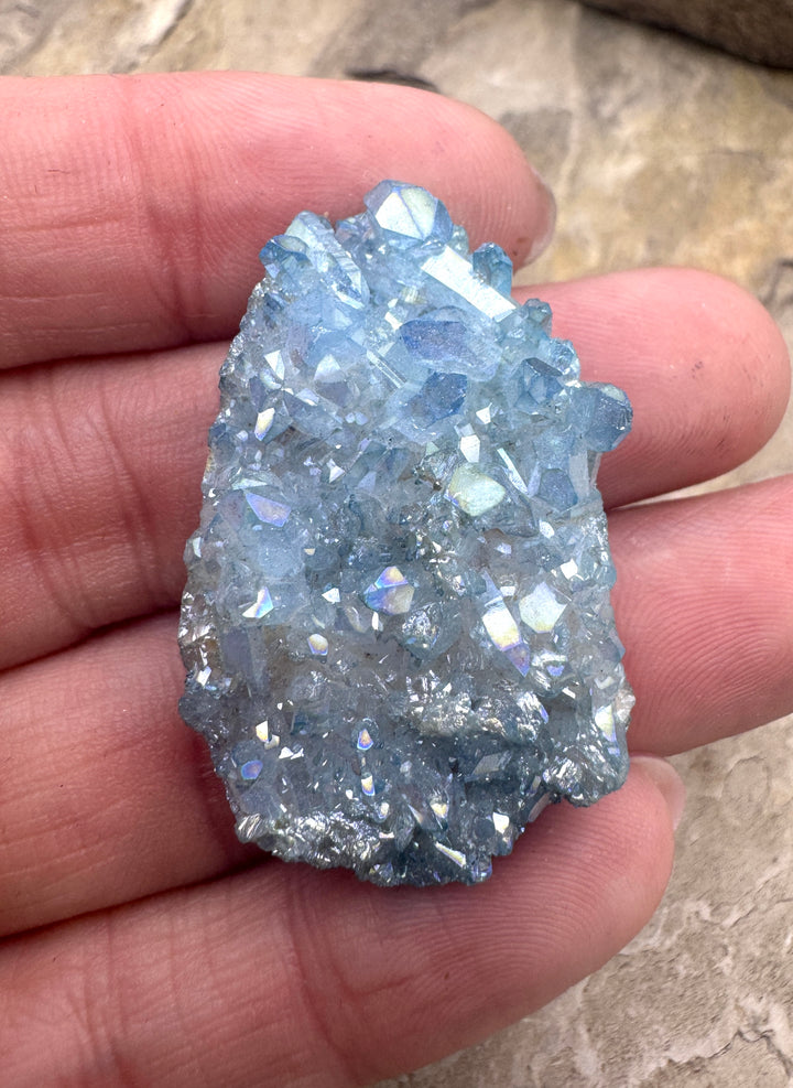 Large Crystal Quartz Druzy Coated in Iridescent Silicone Cabochon 23x38mm