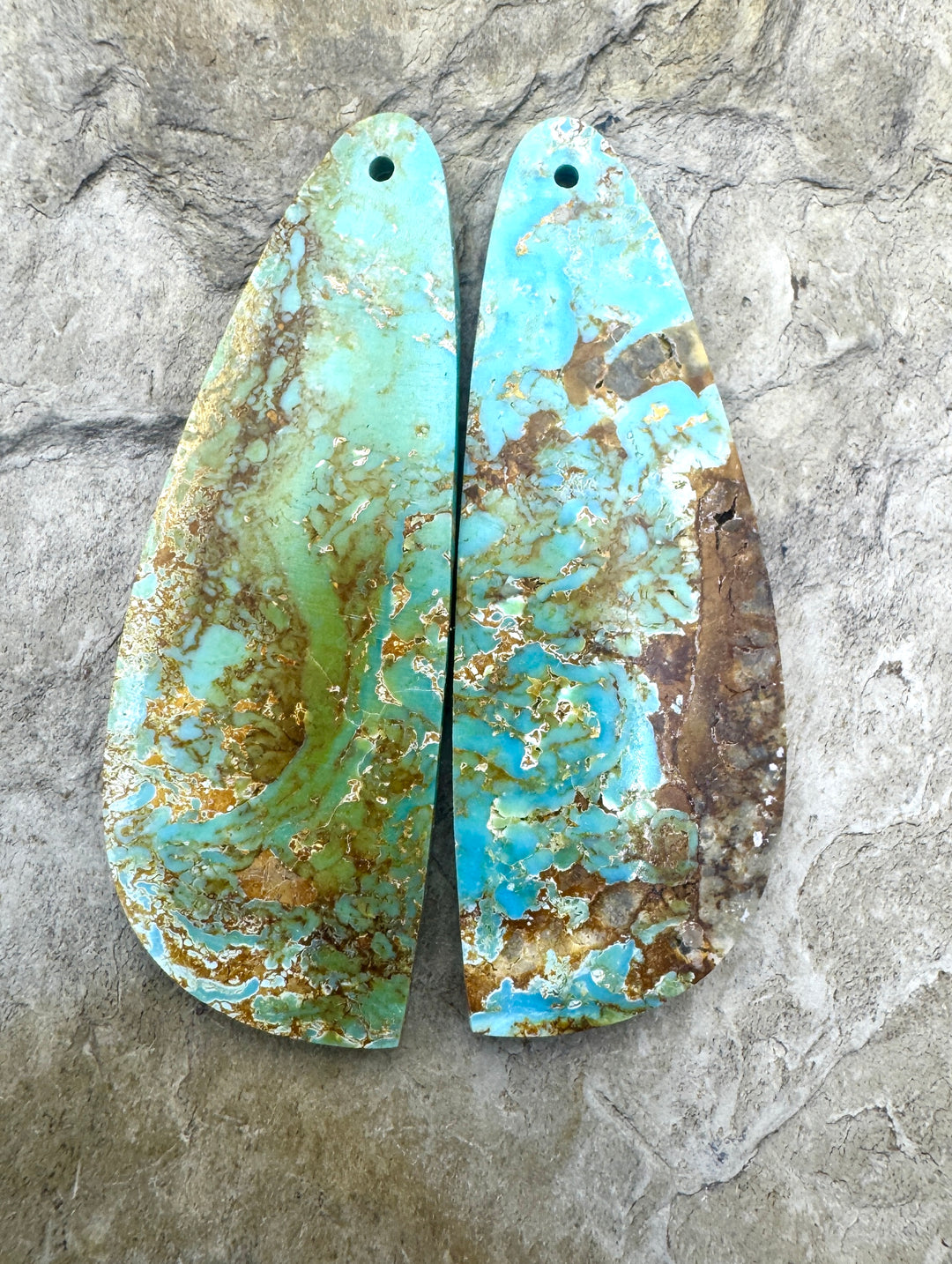 Pilot Mountain Turquoise (Nevada) Large Earring Slab Bead Pair, 16x43mm