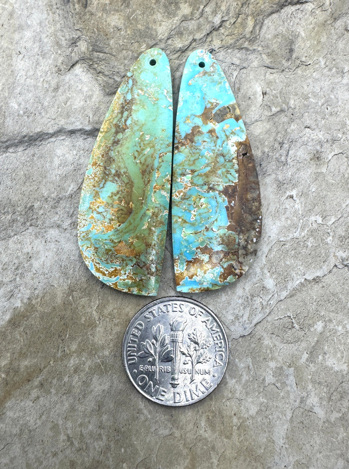 Pilot Mountain Turquoise (Nevada) Large Earring Slab Bead Pair, 16x43mm