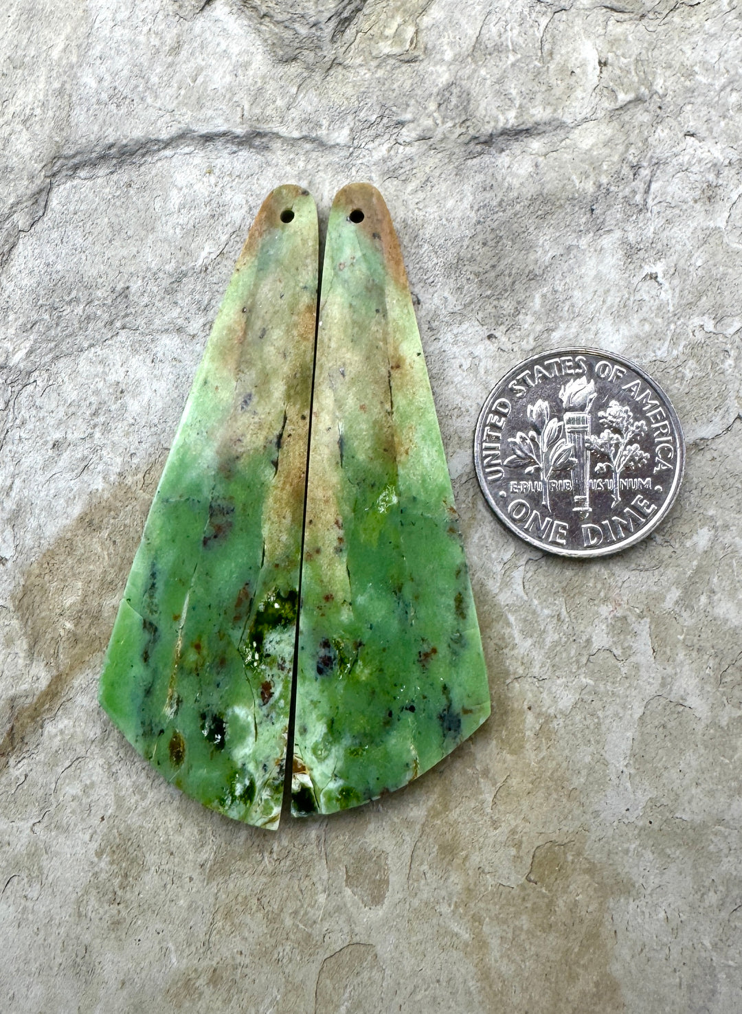 RARE Chrome Chalcedony (Australia)  BIG Matching Earring Slab Bead Pair 16x53mm