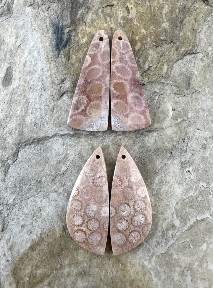Fossil Coral Matching Earring Slab Bead Pair 12x31mm, Select One Pair