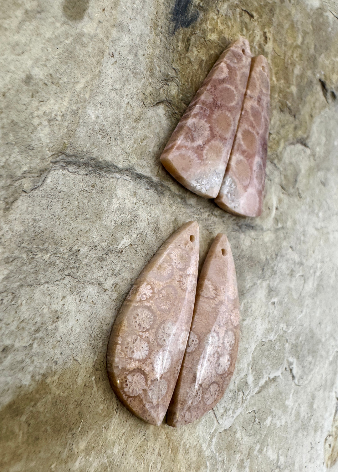 Fossil Coral Matching Earring Slab Bead Pair 12x31mm, Select One Pair