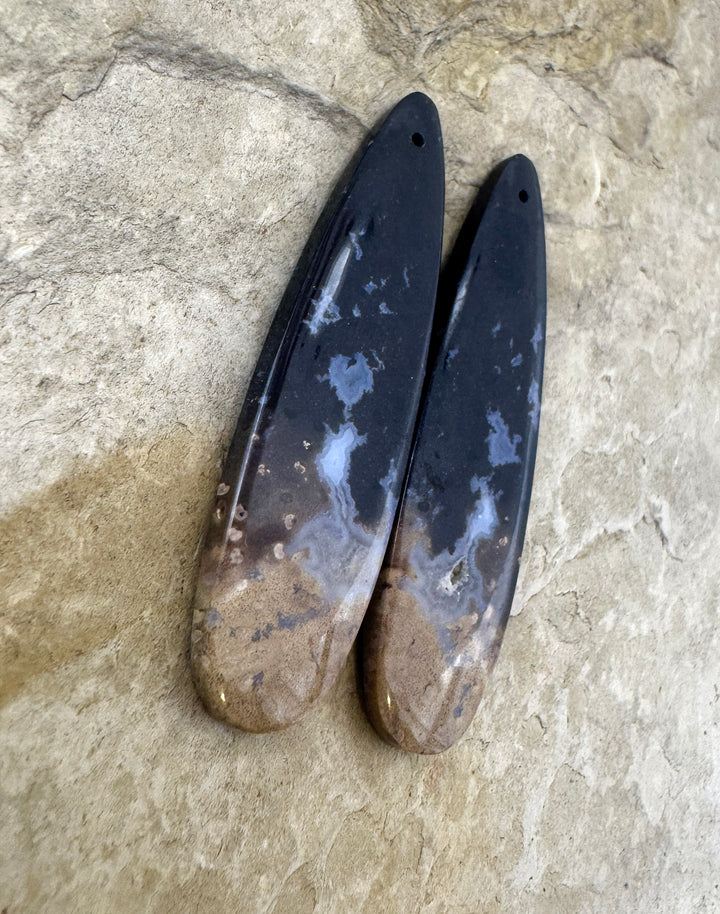 Petrified Palm Root Matchimg Earring Slab Bead Pair 13x50mm