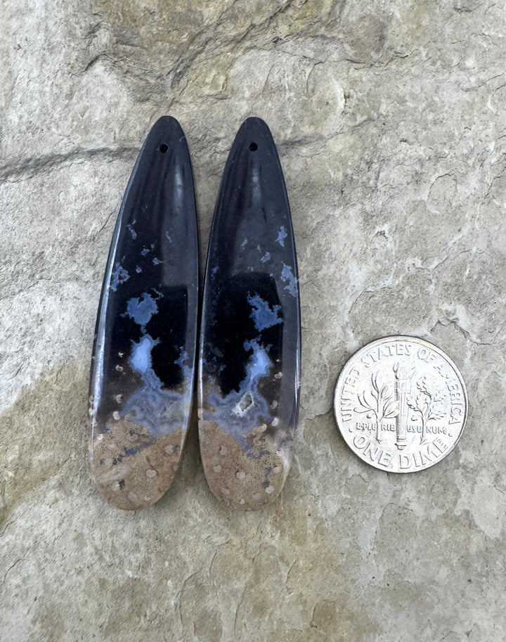 Petrified Palm Root Matchimg Earring Slab Bead Pair 13x50mm