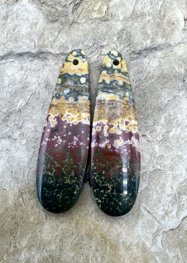 River Jasper (Indonesia) Matching Earring Bead Slab Pair 9x30mm