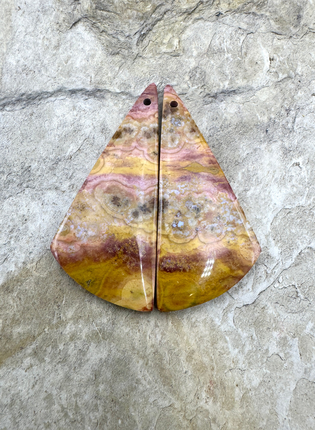 High Quality Ocean Jasper Matching Earring Slab Bead Pair 16x38mm