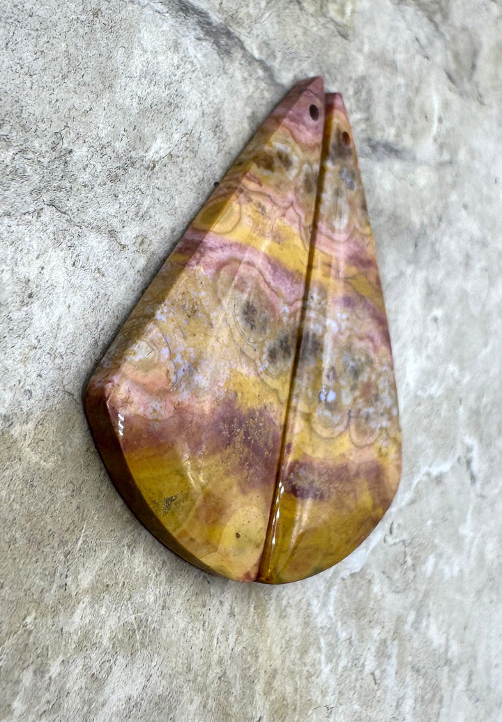 High Quality Ocean Jasper Matching Earring Slab Bead Pair 16x38mm