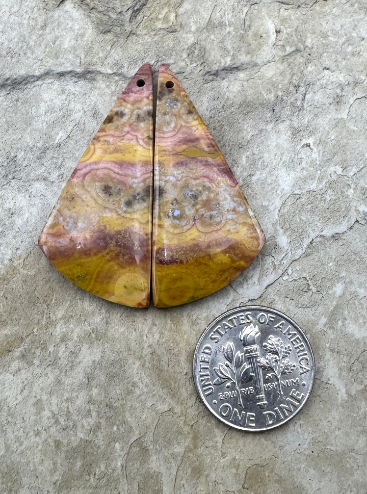 High Quality Ocean Jasper Matching Earring Slab Bead Pair 16x38mm