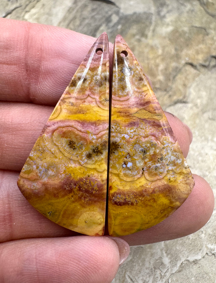 High Quality Ocean Jasper Matching Earring Slab Bead Pair 16x38mm