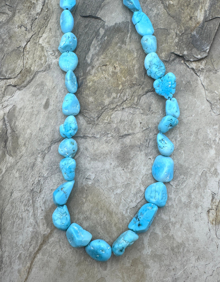 Natural Sleeping Beauty Turquoise (AZ) BIG 7x12-11x13mm Graduated Nugget Beads, 15.5 Inch Strand /32 Beads