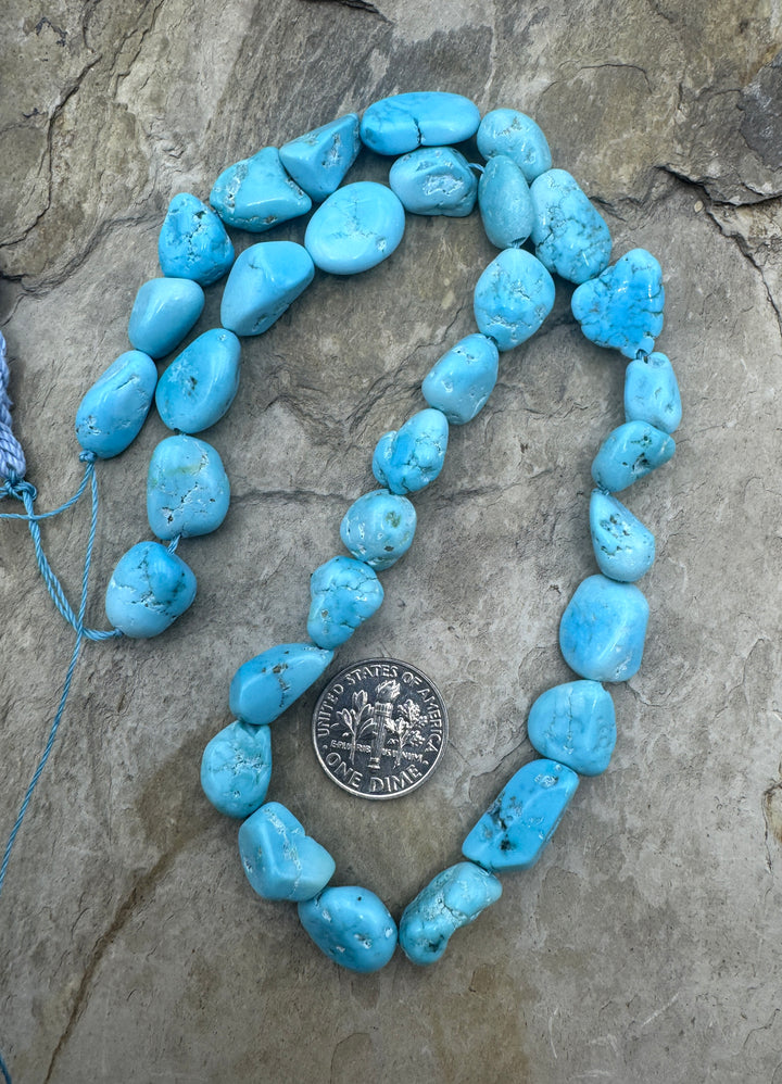 Natural Sleeping Beauty Turquoise (AZ) BIG 7x12-11x13mm Graduated Nugget Beads, 15.5 Inch Strand /32 Beads