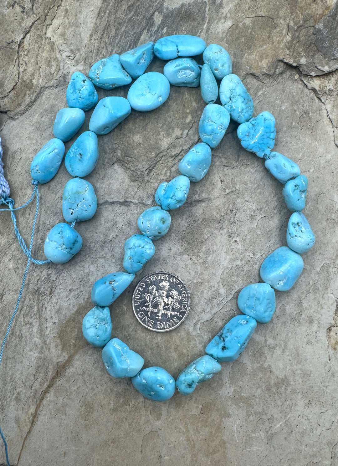 Natural Sleeping Beauty Turquoise (AZ) BIG 7x12-11x13mm Graduated Nugget Beads, 15.5 Inch Strand /32 Beads