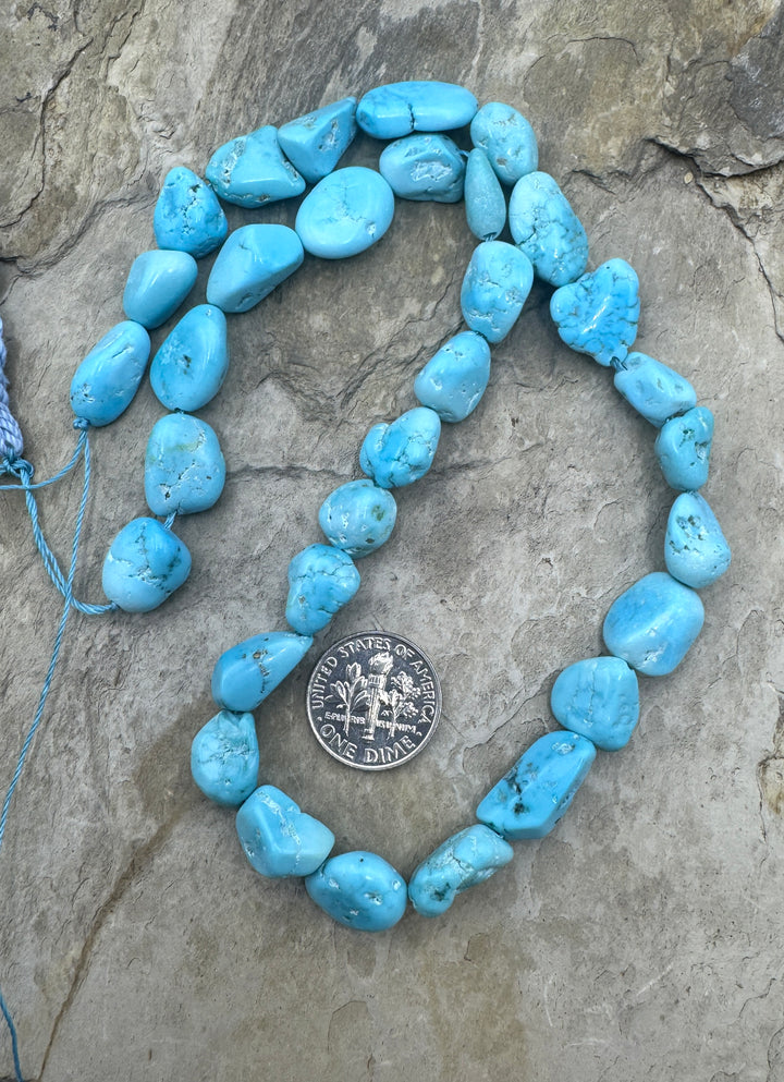Natural Sleeping Beauty Turquoise (AZ) BIG 7x12-11x13mm Graduated Nugget Beads, 15.5 Inch Strand /32 Beads