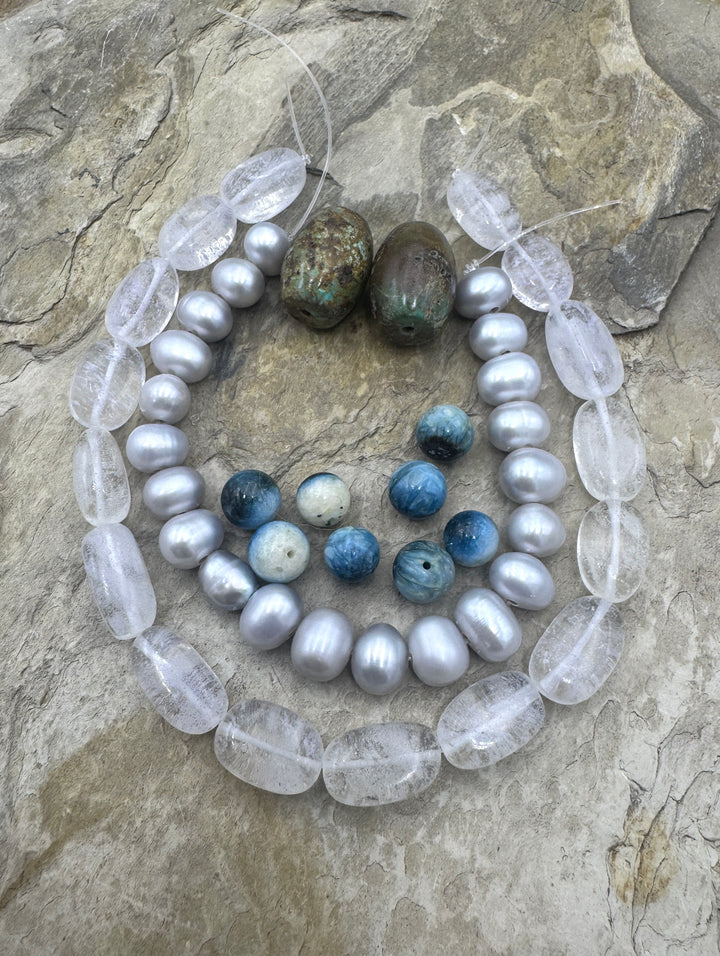 CLOSEOUT LOT of Mixed Beads, Freshwater Pearls, Chrystal/Glass, Turquoise and Blue Ice Glacierite