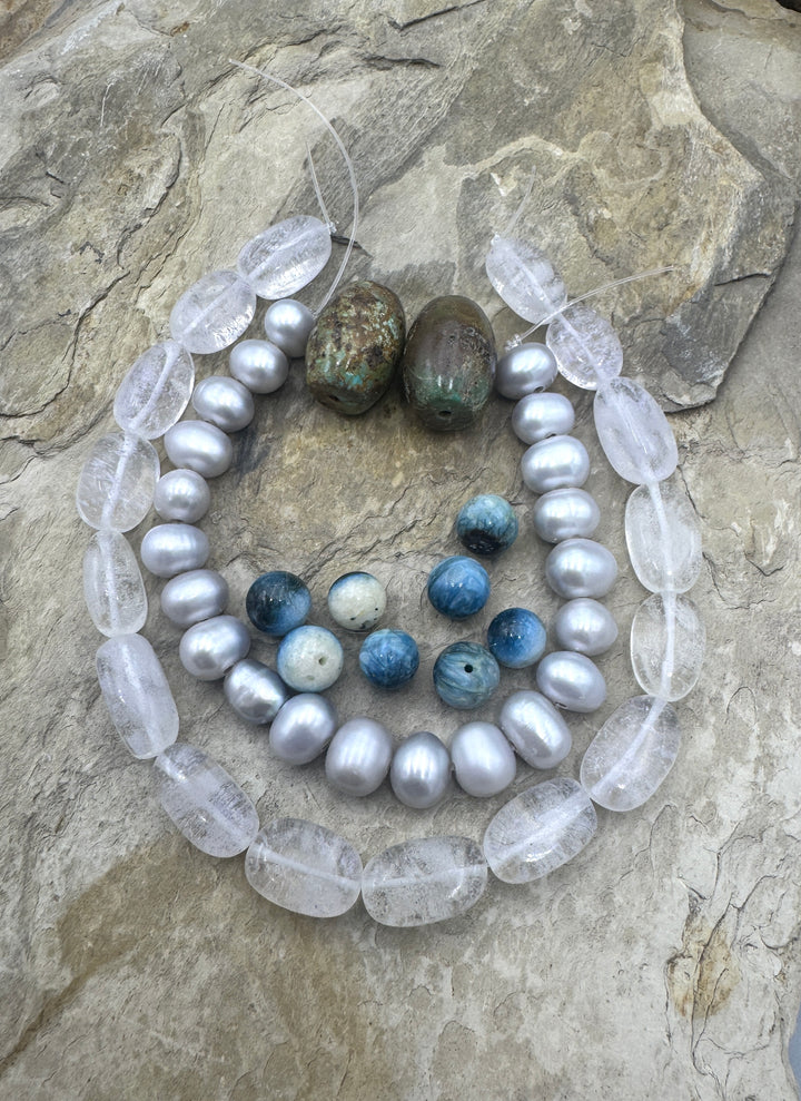 CLOSEOUT LOT of Mixed Beads, Freshwater Pearls, Chrystal/Glass, Turquoise and Blue Ice Glacierite
