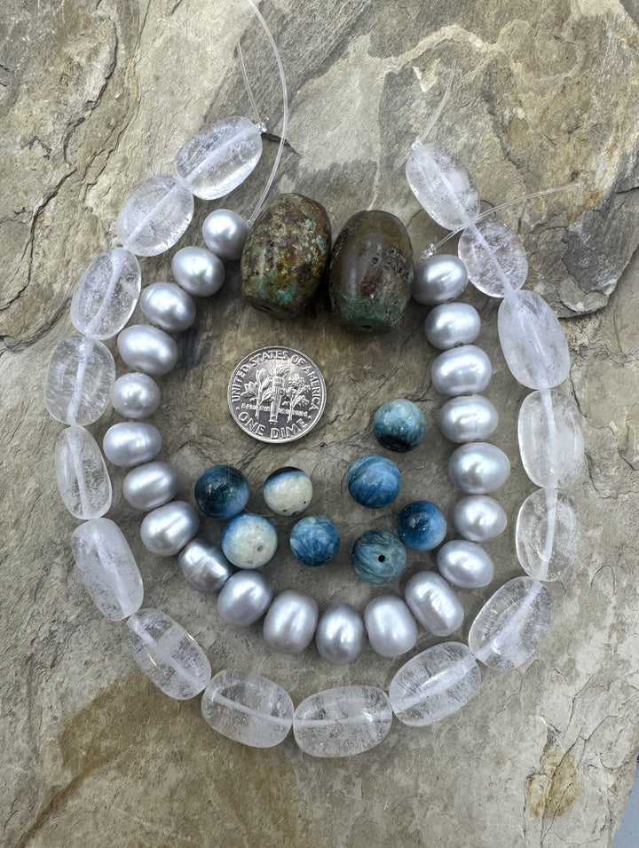 CLOSEOUT LOT of Mixed Beads, Freshwater Pearls, Chrystal/Glass, Turquoise and Blue Ice Glacierite