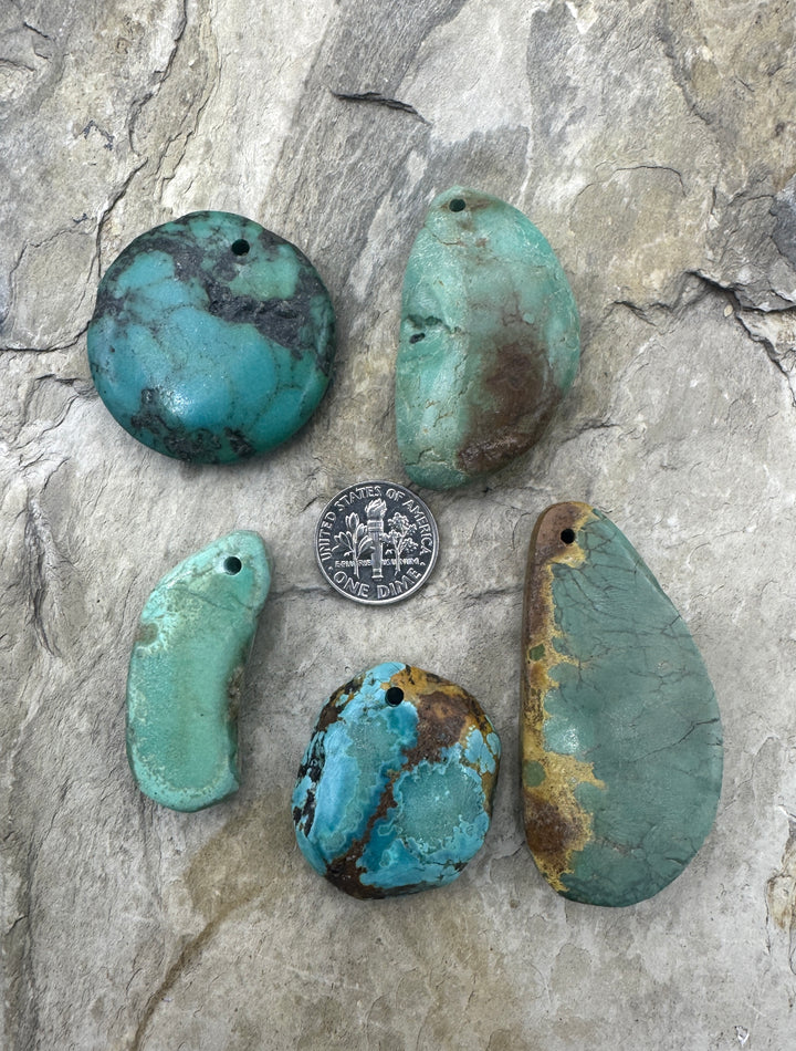 CLOSEOUT LOT of 5 Hubei Turquoise Focal Pendant Beads