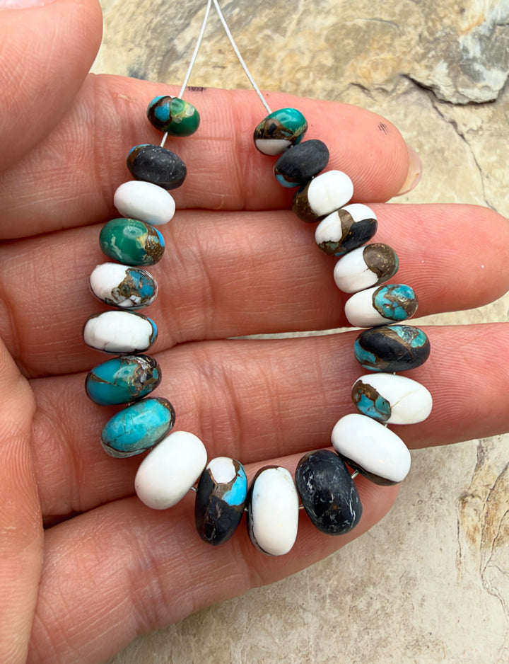 Kingman Turquoise and White Buffalo with Bronze Composite Graduated Rondelle Beads 7-10, 2 Inch Focal Strand/21 Beads