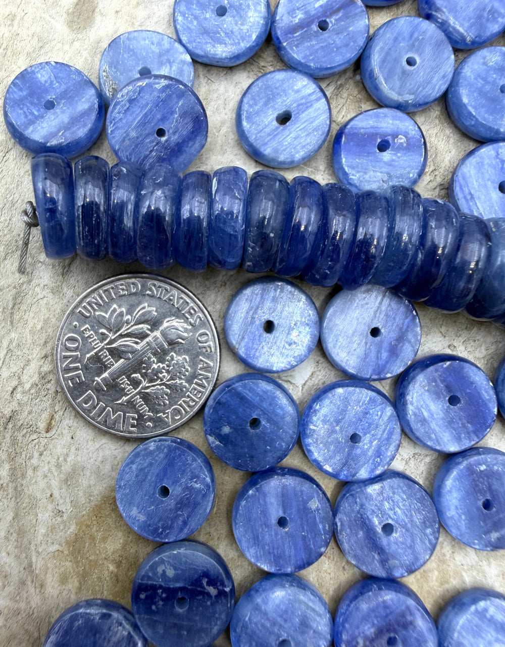AA+ Blue Kyanite 10mm Wheel beads Package of 20 beads