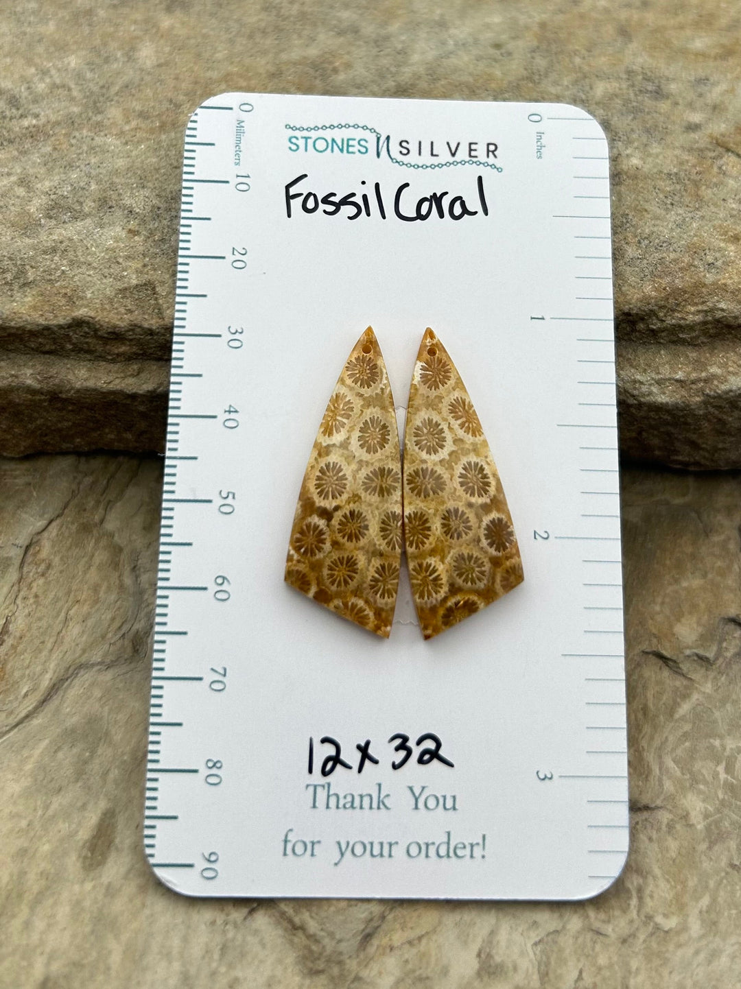 AAA+ Fossil Coral Matching Earring Slab Bead Pair 12x32mm