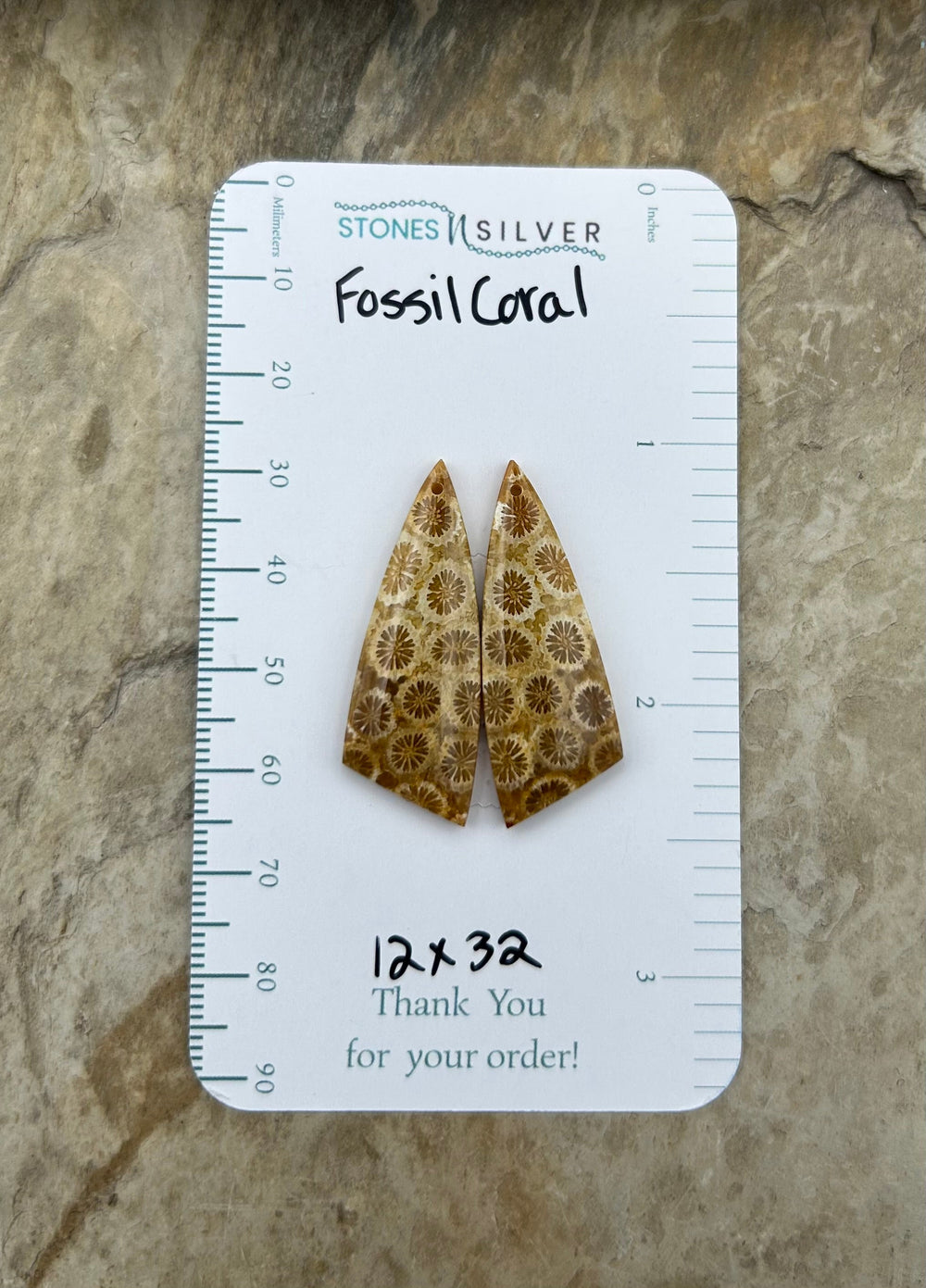 AAA+ Fossil Coral Matching Earring Slab Bead Pair 12x32mm