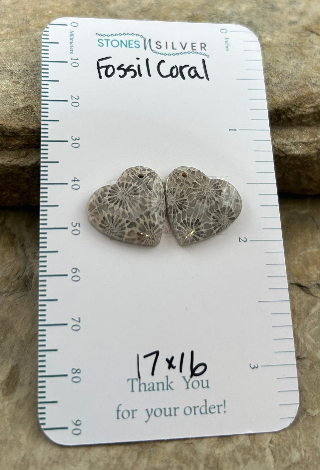 AAA+ Fossil Coral Matching Earring Slab Bead Pair 17x16mm