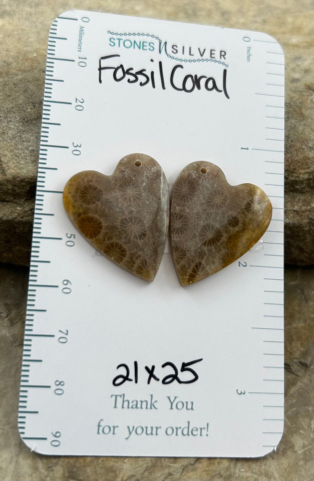 AAA+ Fossil Coral Matching Earring Slab Bead Pair 21x25mm