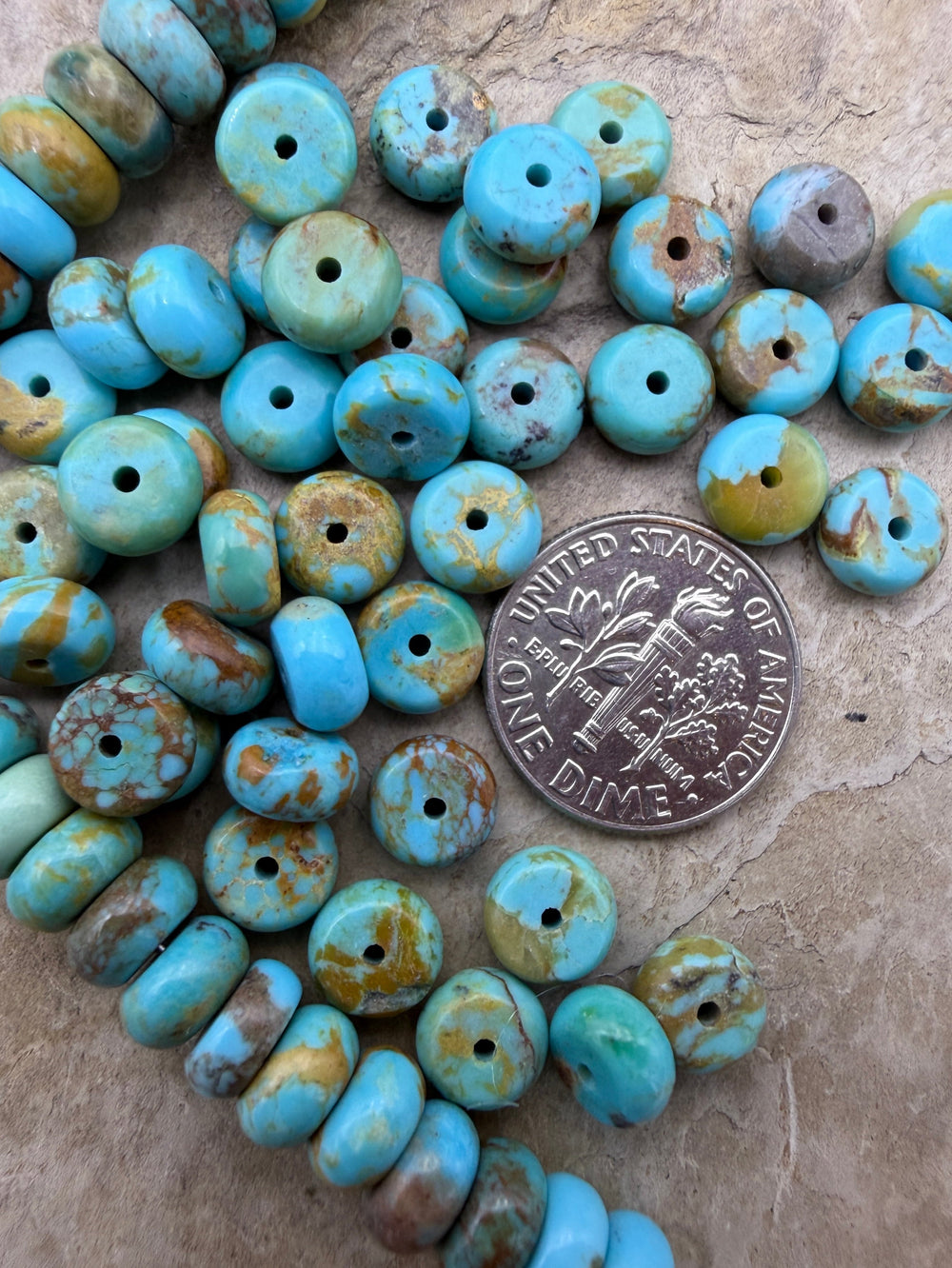 AAA+ Kingman Turquoise (Arizona) 7x4mm Rondelle Beads, Package of 14 Beads