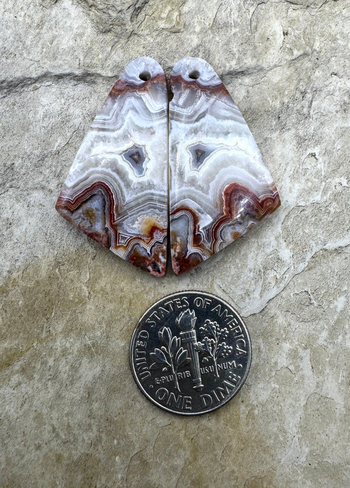 AAA+ Laguna Lace Agate (Mexico) Earring Bead Slab Pair