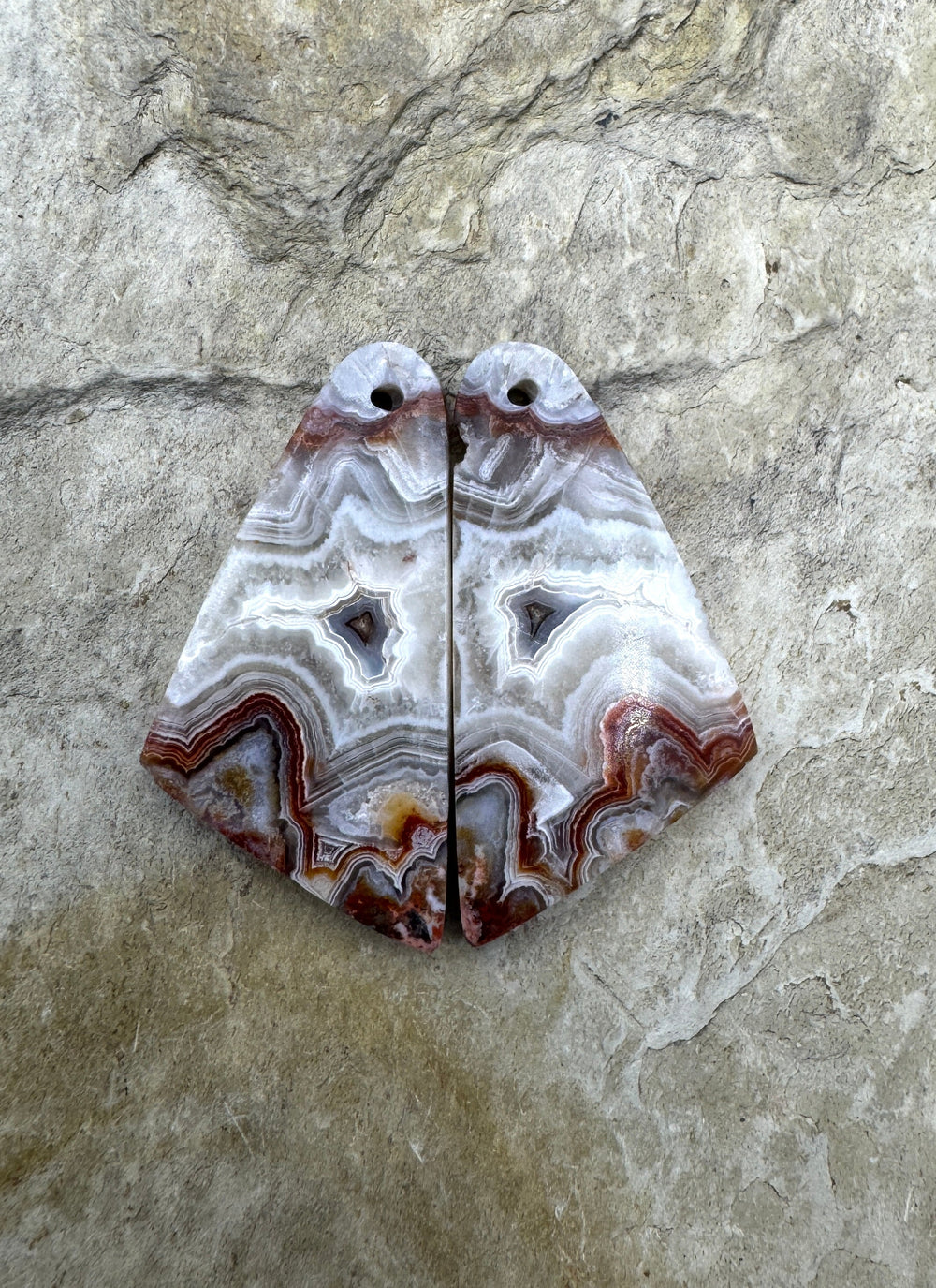 AAA+ Laguna Lace Agate (Mexico) Earring Bead Slab Pair