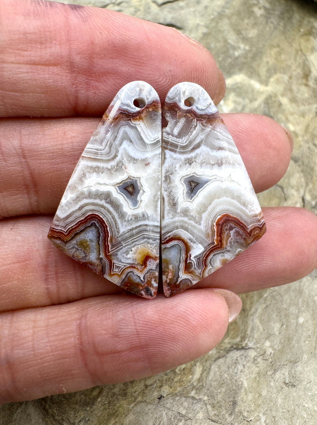 AAA+ Laguna Lace Agate (Mexico) Earring Bead Slab Pair